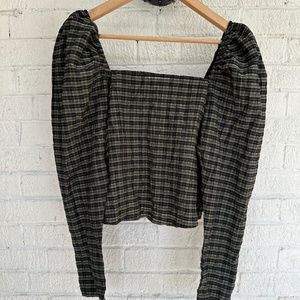 H&M plaid puff sleeve blouse